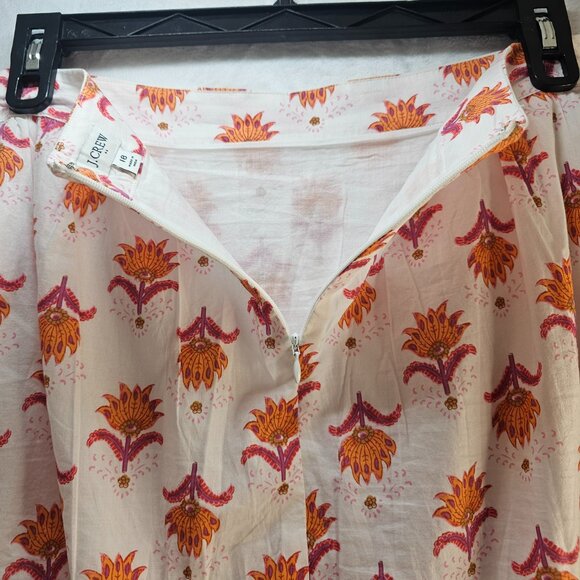 J Crew Women Floral Boho Skirt Midi Peasant Cotton Size 18 White Pink Orange - Picture 6 of 15